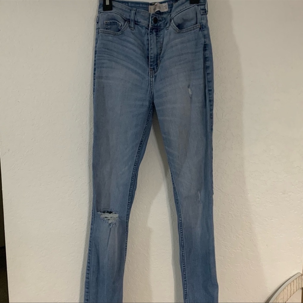 High rise denim hollister ripped jeans